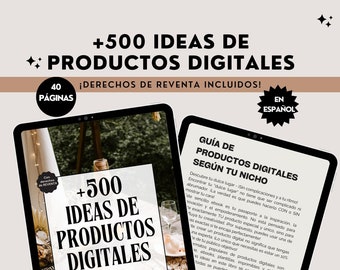 500 Ideas De Productos Digitales, Ingresos Pasivos, MRR, PLR, Derechos De Reventa, Etiqueta Privada, Plantilla Canva, Marketing, Español