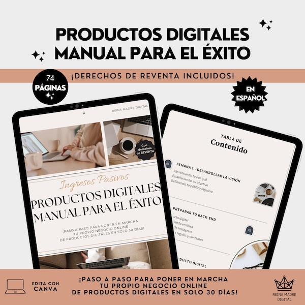 Manual para el Éxito Productos Digitales, Plantilla, Ingresos Pasivos, Master Resell Rights, PLR, MRR, Derecho de Reventa Marketing, Español