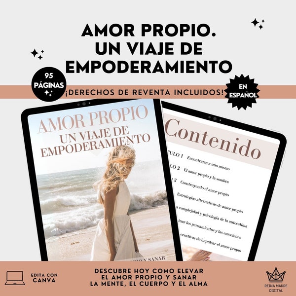 Self Love, Guide in Spanish, Editable Resale Rights, Canva, Life Training, Wellness, Wellbeing, Coach, Mental Health, Blogger