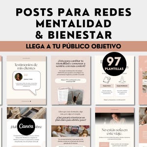 Publicaciones para Redes Sociales Posts Mentalidad y Bienestar Coaching Plantillas Editables en Canva Salud Mental Social Media en Español