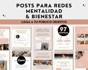 Mindset & Wellness Social Media Posts Editable Canva Templates Quotes Mental Health Coaching Self-Care Content Instagram in Spanish