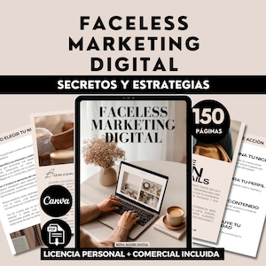 Faceless Guia completa de marketing digital sin rostro, negocios digitales, Producto digital listo para usar, ingresos pasivos, español