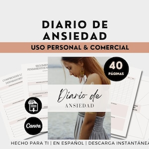 Anxiety Journal Digital Mental Health Planner Printable Wellbeing Daily Self Care Journal for Therapy Anxiety Workbook in Spanish
