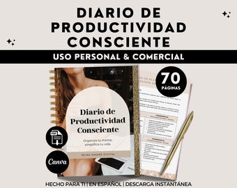 Diario de Productividad Consciente Time Management Planner en Español Planificador Anual Gestión del Tiempo PLR Canva Planner in Spanish