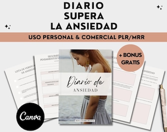Anxiety Journal Digital Mental Health Planner Printable Wellbeing Daily Self Care Journal for Therapy Anxiety Workbook in Spanish