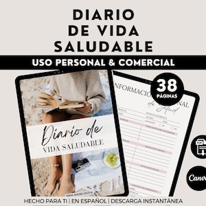 Healthy Living Journal, Self Improvement, Digital Products, Self Help, Planner, Canva Template, Spanish