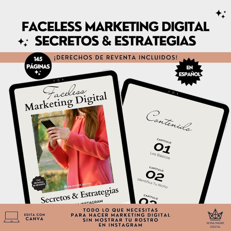 Faceless Digital Marketing, Sin Rostro, Sin Cara, Plantilla Lista, Canva, Ebook, Derecho de Reventa, Master Resell Rights, MRR, PLR, Español image 1