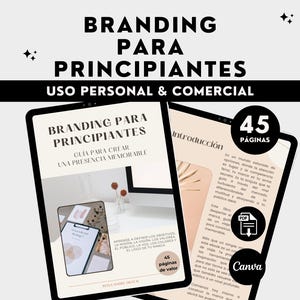 Branding dla początkujących: edytowalny w Canva, podręcznik projektowania marki osobistej, planer, magnes na potencjalnych klientów, marketing (hiszpański)