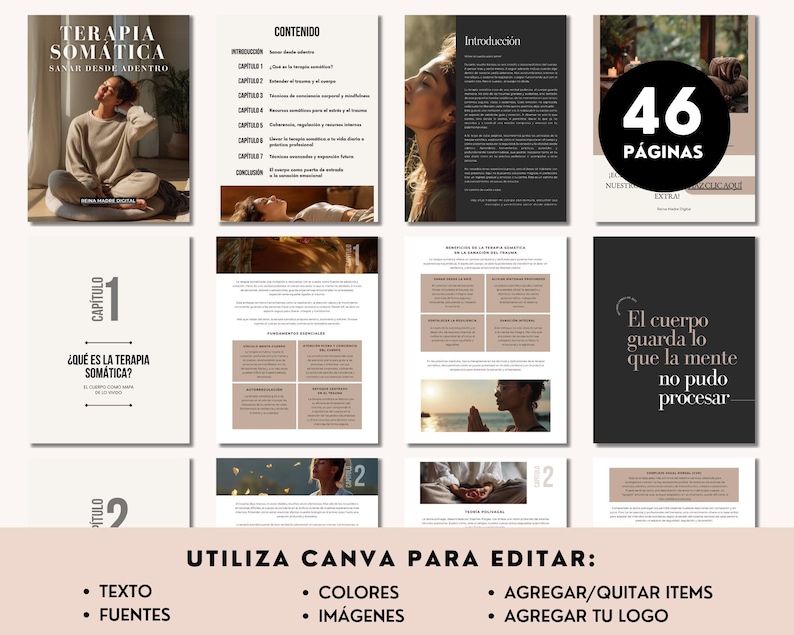 Somatic Therapy Guide Editable Canva Emotional Wellness Ebook Tools for ...