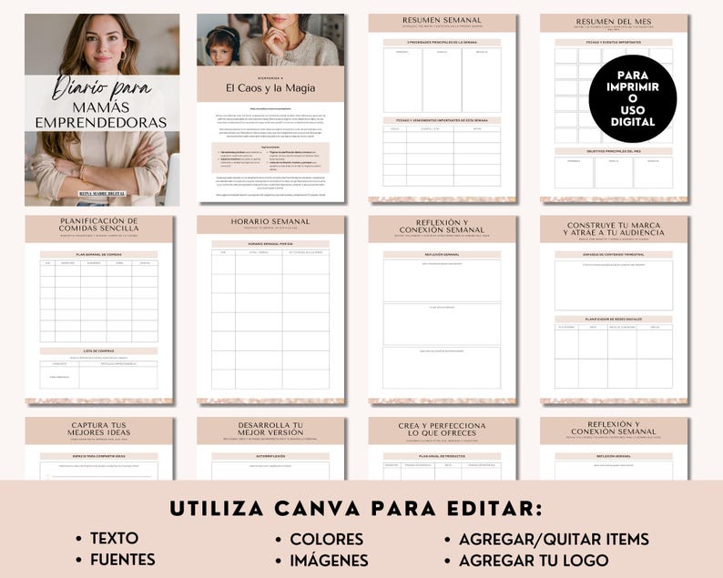 Mompreneur Planner Working Mom Journal Canva Business Guide Busy Mum Digital Journal Goal Setting Printable Instant Download Work in Spanish image 3