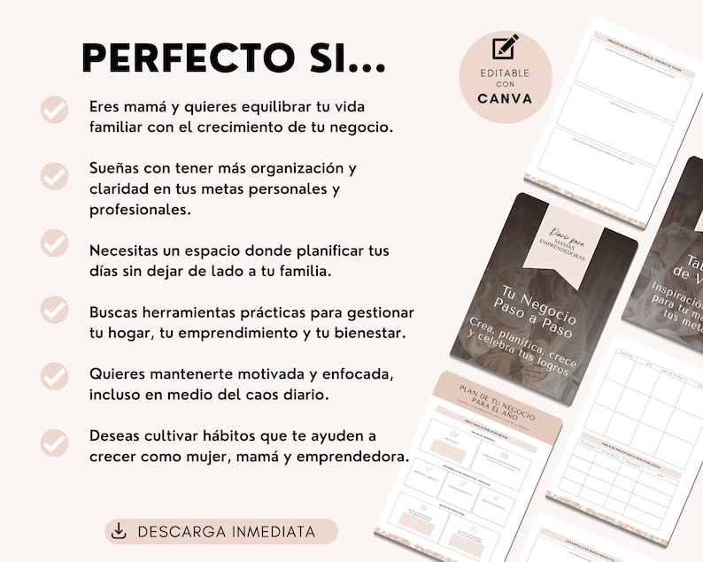Mompreneur Planner Working Mom Journal Canva Business Guide Busy Mum Digital Journal Goal Setting Printable Instant Download Work in Spanish image 4