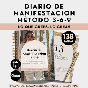 369 Manifestation Journal Law of Attraction Gratitude Planner Dream Board Affirmations Vision Board 3 6 9 Money PDF 2026 in Spanish