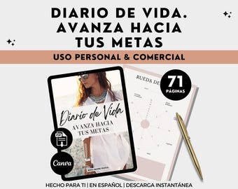 Life Journal Life Planner Template Editable in Canva Digital Product Mental Health Coaching Gratitud Guide To Sell in Spanish
