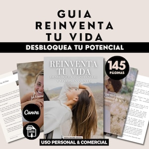 May include: A collection of digital guides and a book titled "REINVENT YOUR LIFE" with the text "UNLOCK YOUR POTENTIAL". The image includes a pen, a PDF icon, and the text "145 PAGES". The guides are for personal and commercial use.