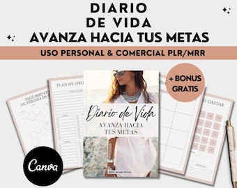 Life Journal Life Planner Template PLR MRR Editable in Canva Digital Product Mental Health Coaching Gratitud Guide To Sell in Spanish