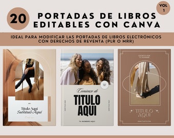 20 Book Cover Template Designs, Ebook, Playbook, Handbook, Physical and Digital Book Cover Design, Canva Template, Spanish VOL1