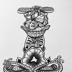 Illustration lettre alphabet, dessin noir et blanc, fait à la main, lettre I