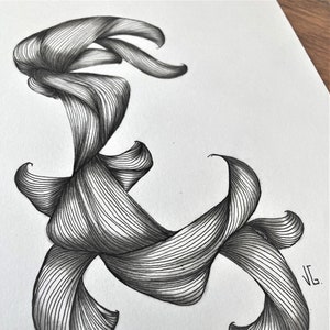 Illustration noir et blanc, dessin à la main, courbes de lignes souples