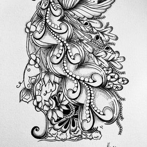 Illustration mur florale dessinée à la main en noir et blanc