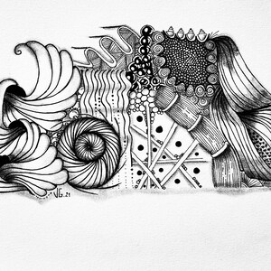 Illustration noir et blanc, dessin fait à la main, architecture moderne