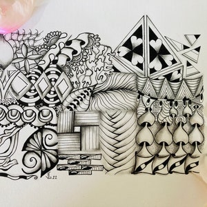 illustration en noir et blanc fait main, architecture moderne.