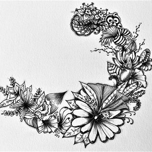 illustration florale unique dessinée à la main noir et blanc