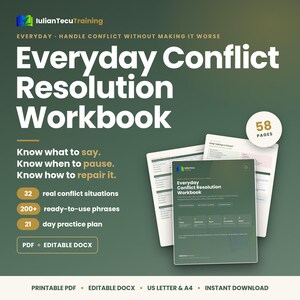Conflict Resolution Workbook, What to Say in Difficult Conversations & Arguments, Communication Scripts for Adults, PDF + DOCX