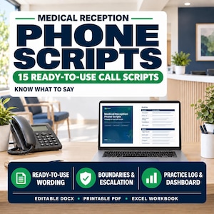Medical Reception Phone Scripts, Editable PDF + DOCX Digital Download