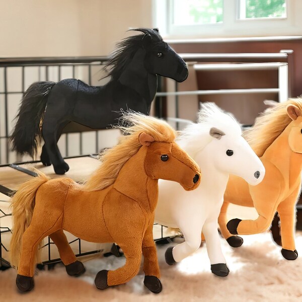 Juguete De Peluche De Caballo Realista: Muñeco De Peluche De Simulación Realista, Almohada Suave Y Abrazable para Niños - Decoración Creativa De Cumpleaños, Pensativo