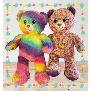 BUILD-A-BEAR Lot of 2 Rainbow Confetti Leopard and Tie-Dye Teddy Bear 16&quot; Plush