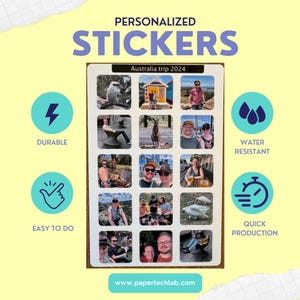 Stickers carrés personnalisés, Feuilles d'autocollants personnalisées, Stickers images multiples, Brillant ou mat, Imperméable, Stickers vinyle, Sticker photo