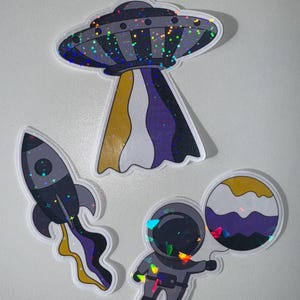 Glitterastronaut, raket, niet-binaire Pride-stickers UFO Galaxy, LGBTQ+ Space holografische stickers Pride-vlag, stickers Galaxy Pride Month