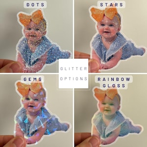 Aangepaste holografische glitterstickers, gepersonaliseerde stickers, jouw foto's als stickers, waterdichte individuele sticker, confettivinylsticker