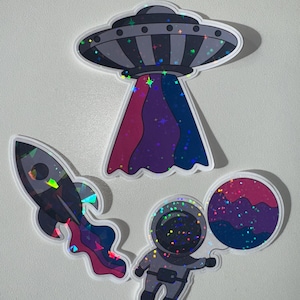 Glitterastronaut, raket, stickers UFO Galaxy Bisexual Pride, LGBTQ+ holografische sticker Pride-vlag met ruimtethema, stickers Galaxy Pride Month