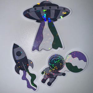 Glitterastronaut, raket, ufo Galaxy Genderqueer Pride-stickers, LGBTQ+ Space holografische Pride-vlagstickers, Galaxy Pride Month-stickers