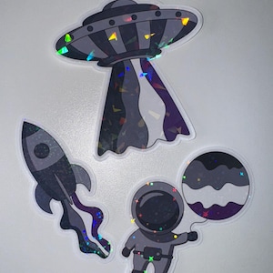 Adesivi glitterati Astronauta, Razzo, UFO Galaxy Asexual Pride, adesivi olografici LGBTQ+ Space-Themed Pride Flag, adesivi Galaxy Pride Month