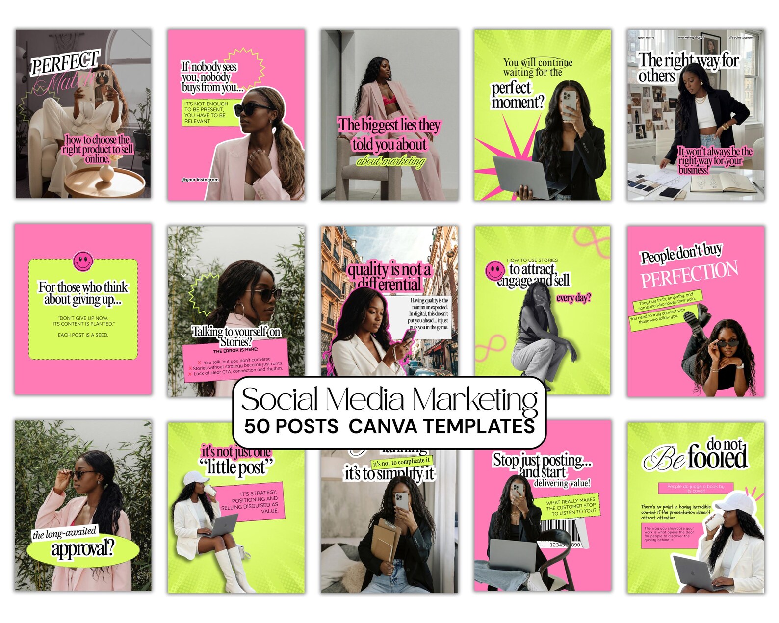 50 Melanin Bold Social Media Canva Templates, Bright Feminine Coaching ...