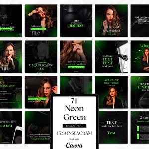 Black and Neon Green Social Media Posts and Stories Canva Templates | Designs for Digital Business Women & Bloggers