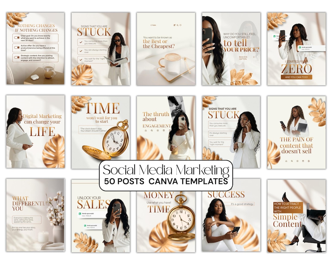 Melanin Golden & White Instagram Canva Templates – 50 Editable Social ...