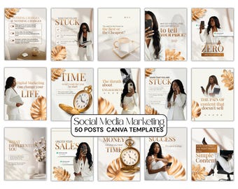 Modelos de Instagram Melanin Golden & White para o Canva – 50 Posts Editáveis para Redes Sociais para Coaches, Criadores de Conteúdo e Branding de Pequenas Empresas