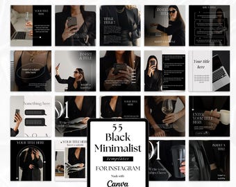 Modelos minimalistas pretos para Instagram | Redes sociais modernas no Canva (Download instantâneo)