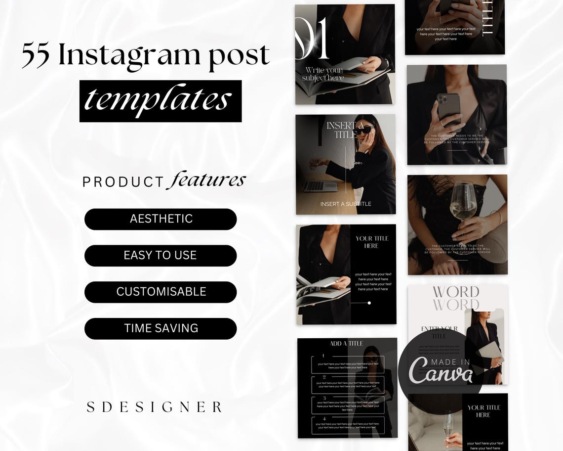Black Minimalist Instagram Templates | Modern Canva Social Media ...