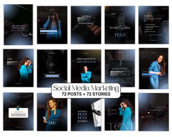 Modelos de Instagram em Preto e Azul | 72 Posts de Mídia Social do Canva