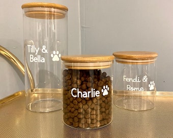 Personalised Airtight Glass PET TREAT JAR With Bamboo Lid