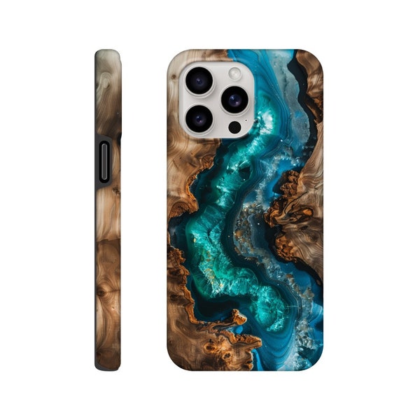 Wood River Epoxy Phone Case - Smaragd Green, Durable for iPhone and Samsung, Unique Gift Idea