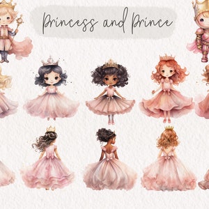Pink Princess Clipart Bundle, Watercolor Princess Clip Art Set, Fantasy ...
