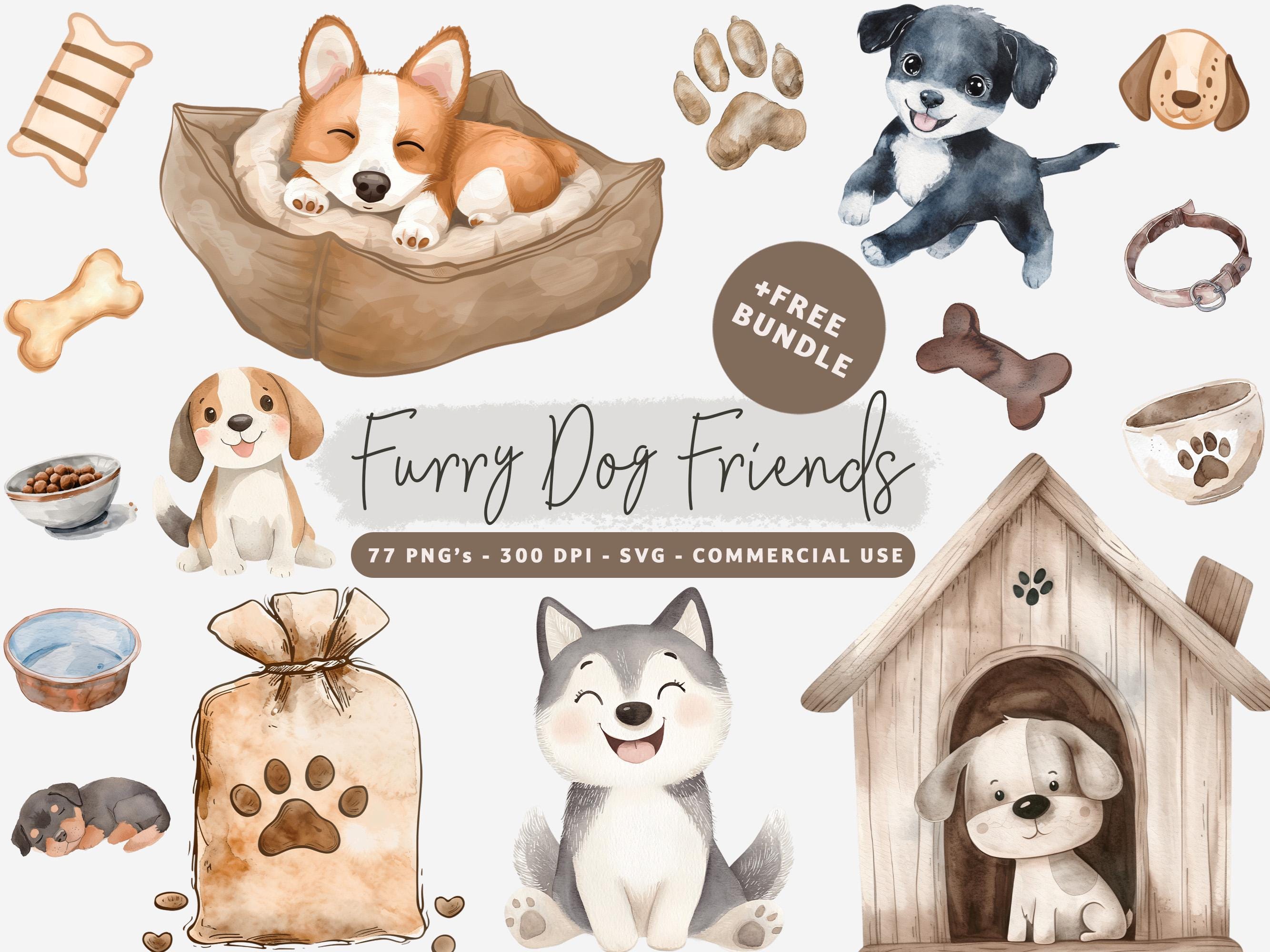 Watercolor Dog Clipart Bundle, Cute Dog Clip Art, Dog PNG, Puppy SVG ...