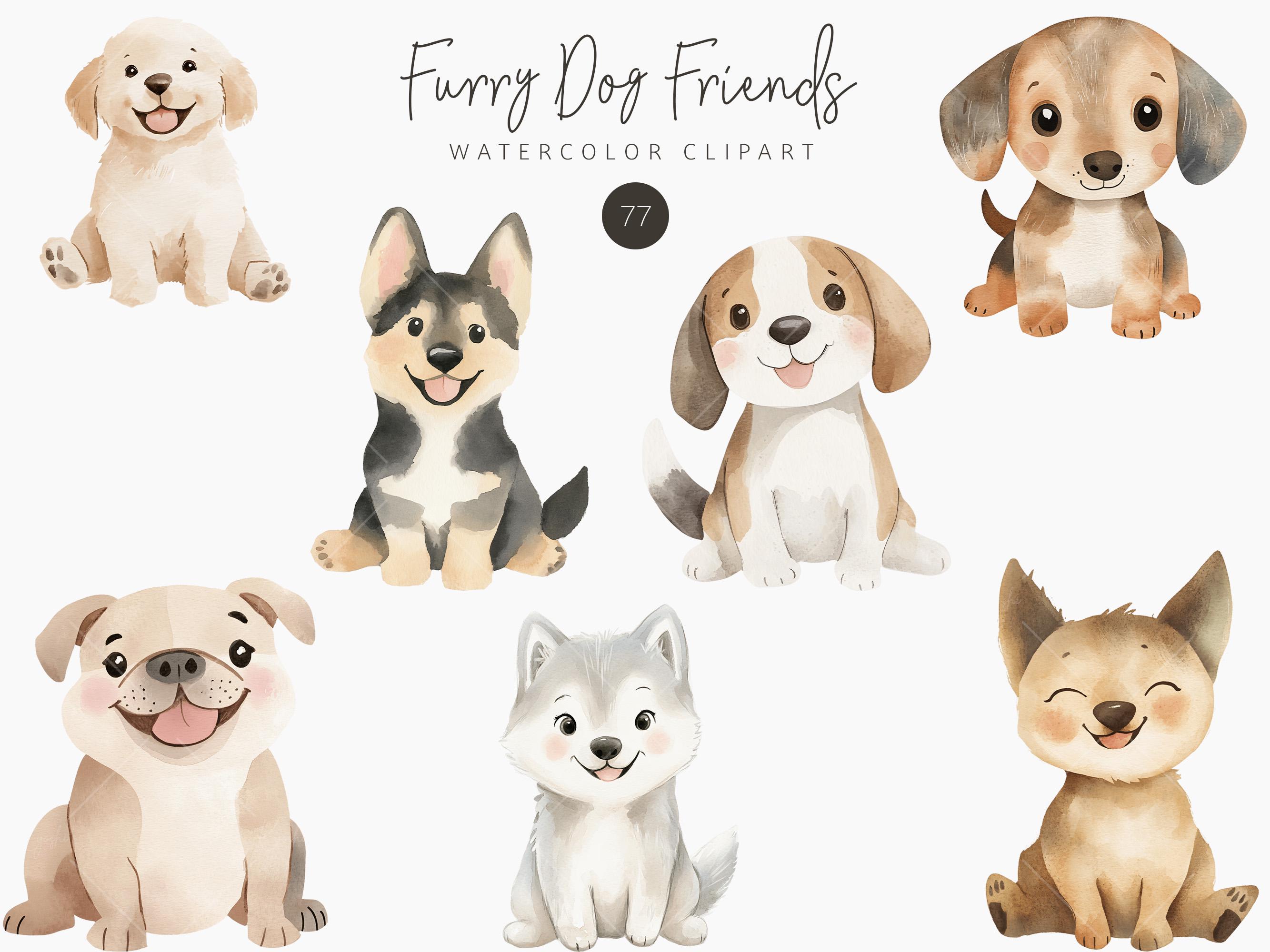Watercolor Dog Clipart Bundle, Cute Dog Clip Art, Dog PNG, Puppy SVG ...