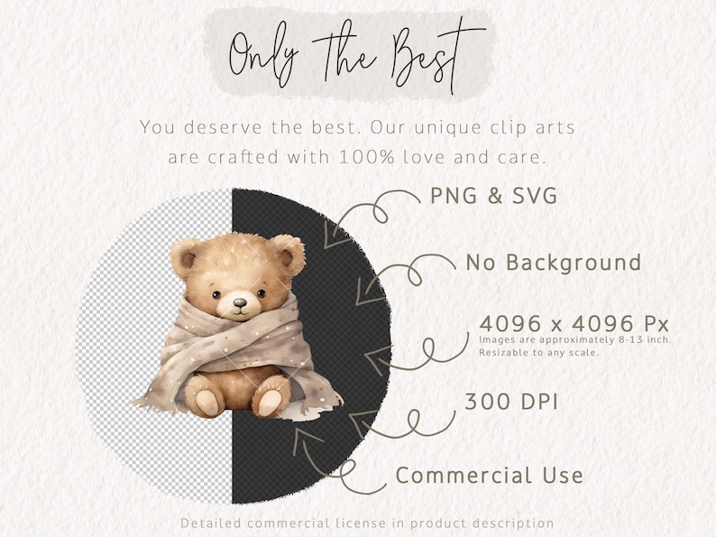 Op de afbeelding: Een digitale illustratie van een bruine teddybeer die een beige deken met witte stippen draagt. De afbeelding is een PNG- en SVG-bestand zonder achtergrond, 4096 x 4096 pixels, 300 DPI en is bedoeld voor commercieel gebruik.