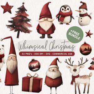 Aquarell wunderliche Weihnachten Clipart, Niedliche Weihnachten PNG, Santa SVG, Niedliche Weihnachtsgrafiken, Weihnachtsvektor, Rote Weihnachtsillustration